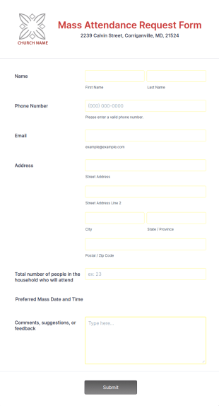 Mass Attendance Request Form Template