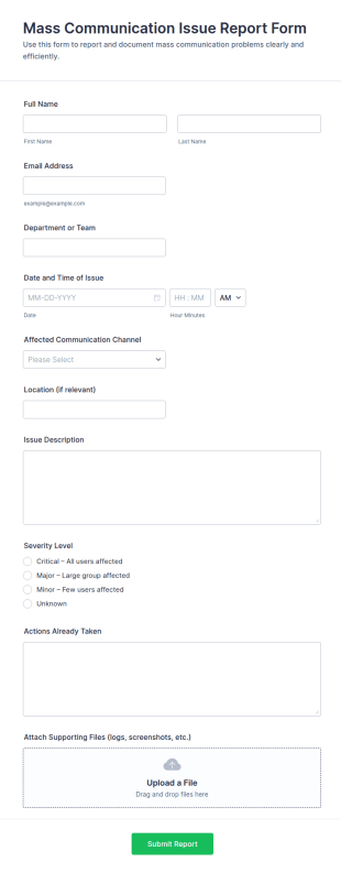 Mass Communication Issue Report Form Template
