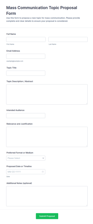 Mass Communication Topic Proposal Form Template