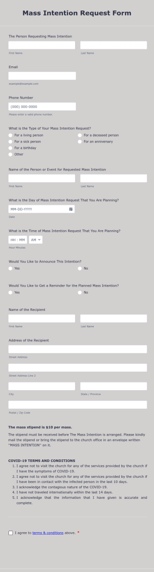 Mass Intention Request Form Template