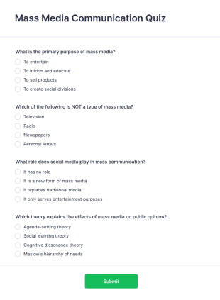 Mass Media Communication Quiz Form Template