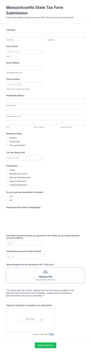 Massachusetts State Tax Form Submission