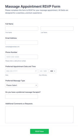 Massage Appointment RSVP Form Template