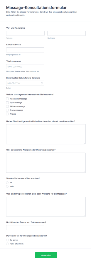 Massage Beratung Formular