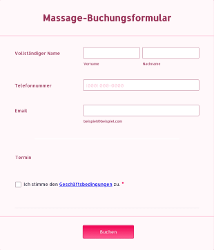 Massage Buchungsformular Form Template
