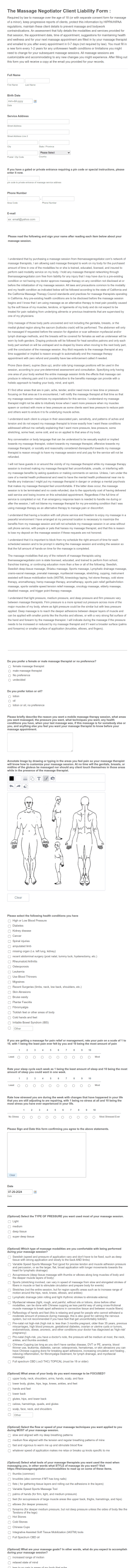 Massage Consent Form Template