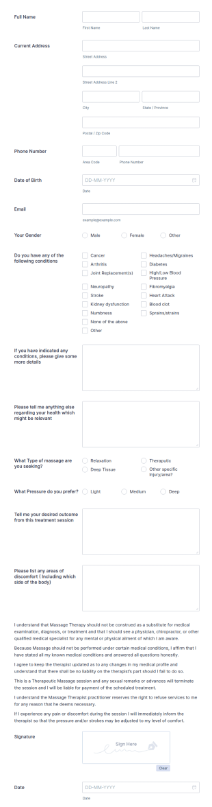 Massage Consultation And Consent Form Template