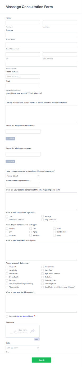 Massage Consultation Form Template