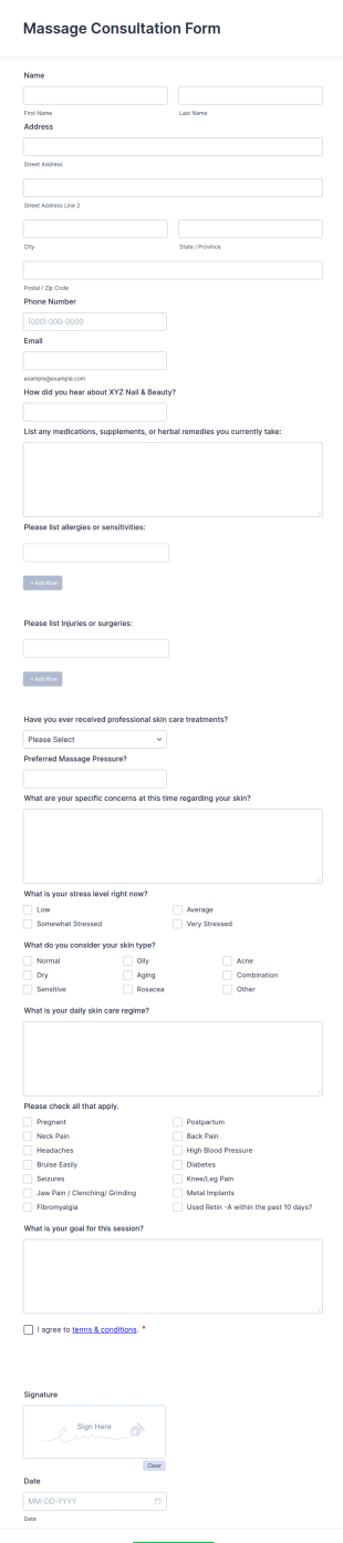 Massage Consultation Form Template