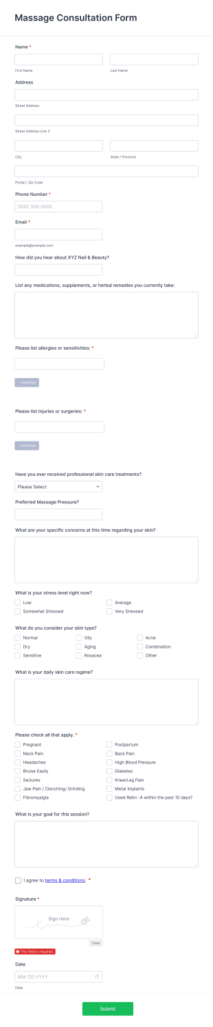 Massage Consultation Form Template