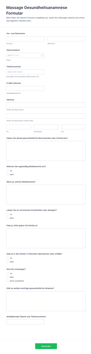 Massage Gesundheitsgeschichte Fragebogen