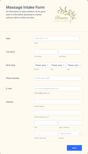 Massage Intake Form Template