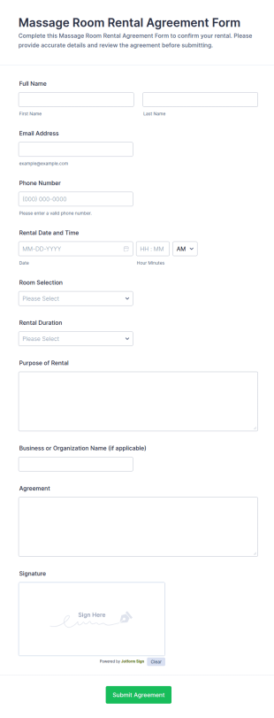 Massage Room Rental Agreement Form Template