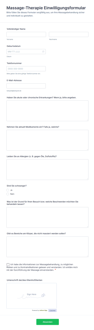 Massage Therapie Einwilligungsformular