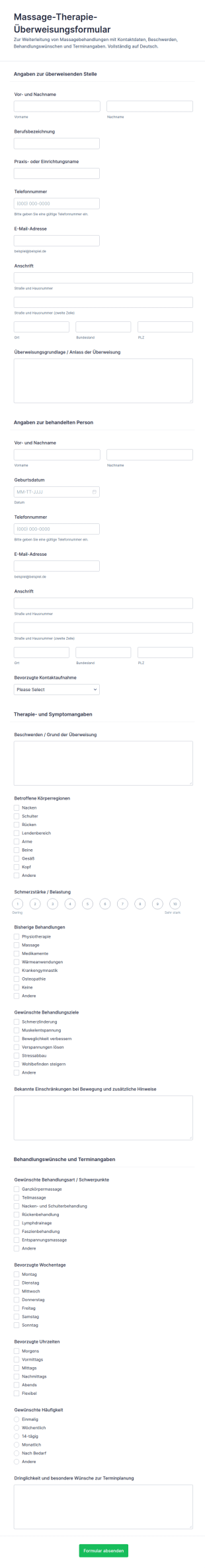 Massage Therapie Überweisungsformular