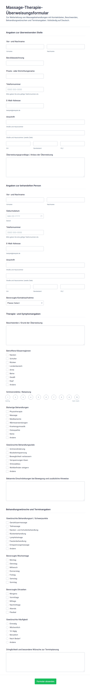Massage Therapie Überweisungsformular