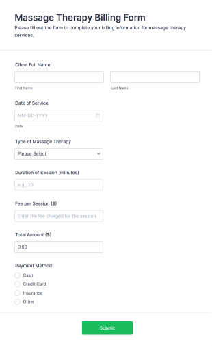 Massage Therapy Billing Form Template