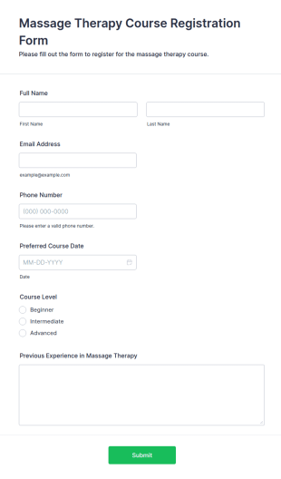 Massage Therapy Course Registration Form Template