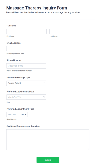 Massage Therapy Inquiry Form Template