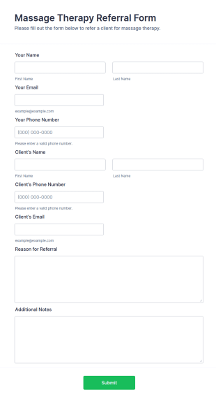 Massage Therapy Referral Form Template