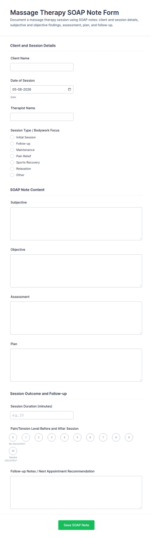 Massage Therapy SOAP Note Form Template