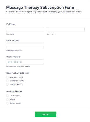 Massage Therapy Subscription Form Template