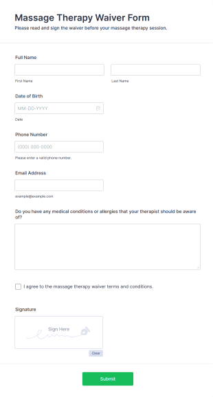 Massage Therapy Waiver Form Template
