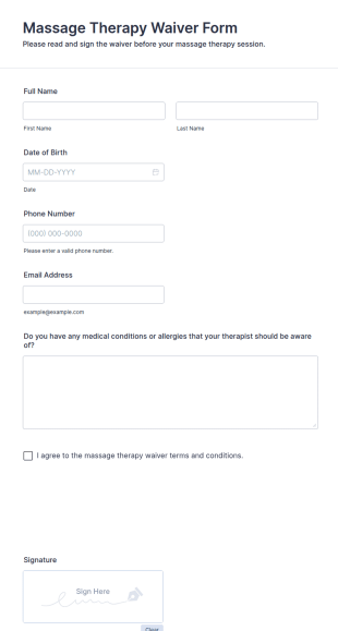 Massage Therapy Waiver Form Template