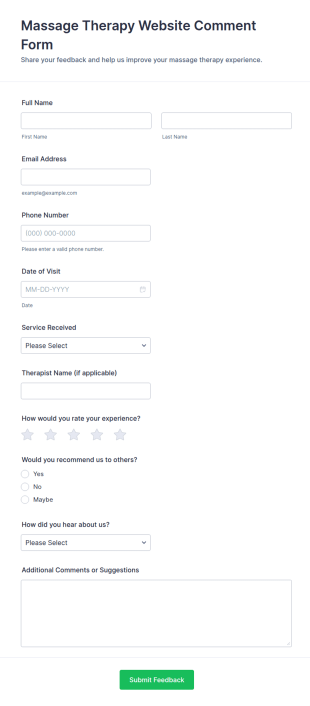 Massage Therapy Website Comment Form Template