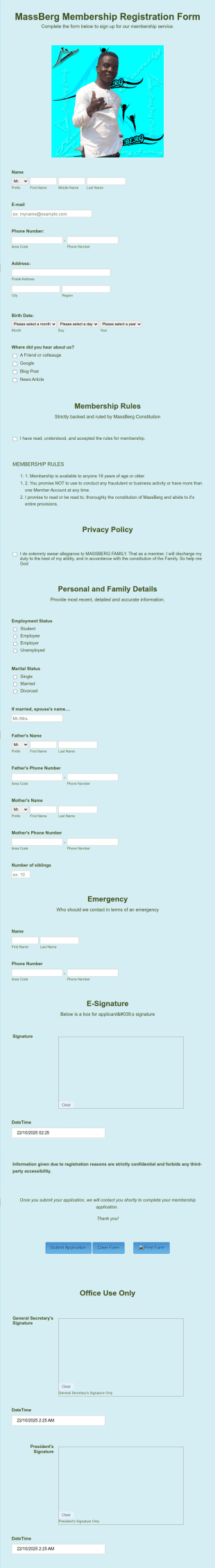 MASSBERG Membership Registration Form Template