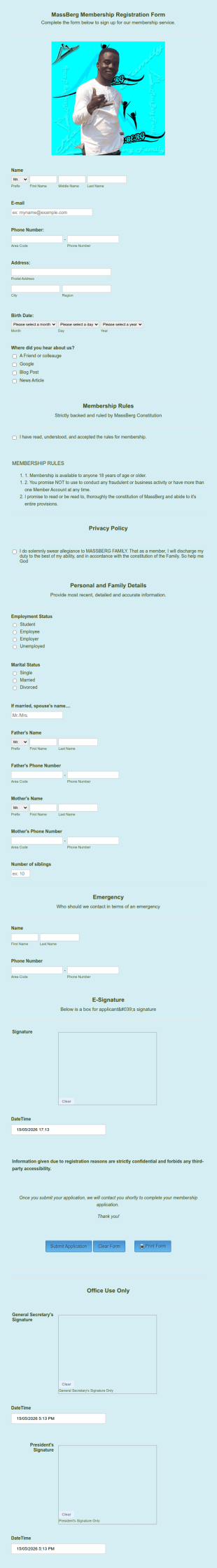 MASSBERG Membership Registration Form Template
