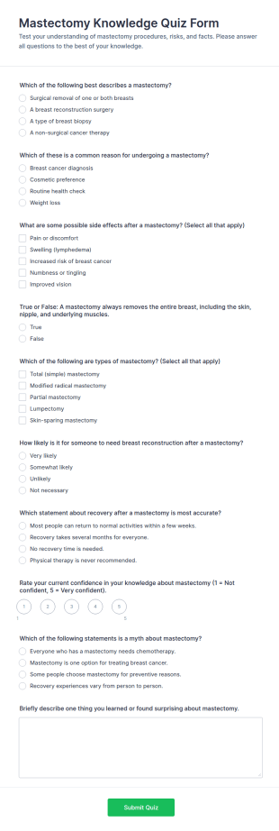 Mastectomy Knowledge Quiz Form Template