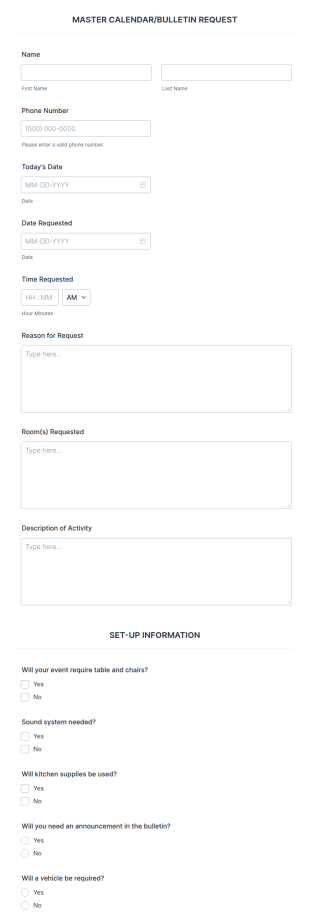 Master Calendar Request Form Template