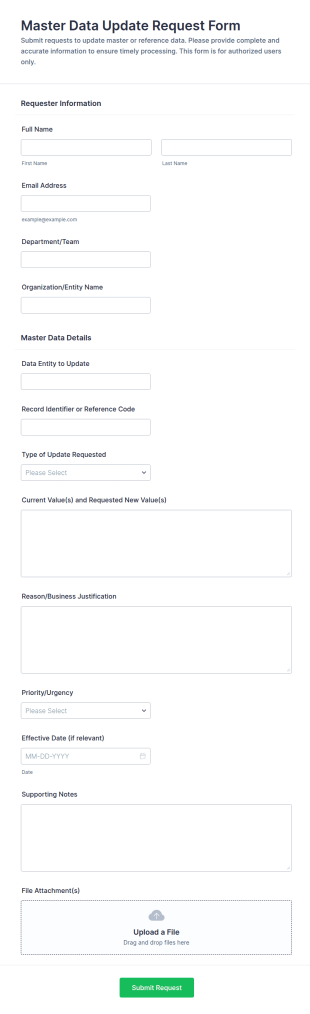 Master Data Update Request Form Template