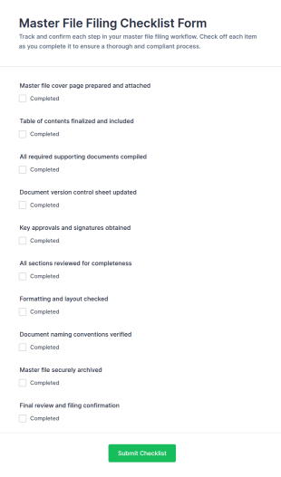 Master File Filing Checklist Form Template
