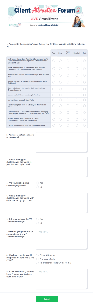 Business Event Evaluation Form Template