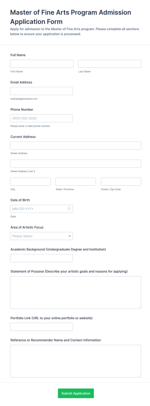 Master Of Fine Arts Program Admission Application Form Template