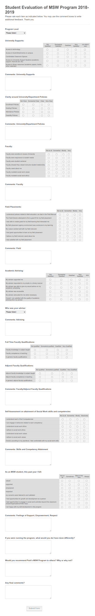 Master Program Evaluation Form Template