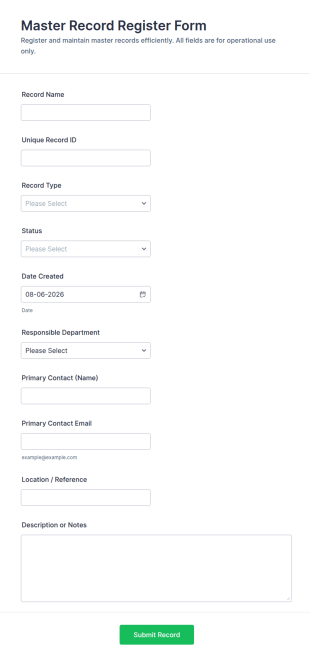 Master Record Register Form Template