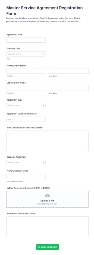 Master Service Agreement Registration Form Template