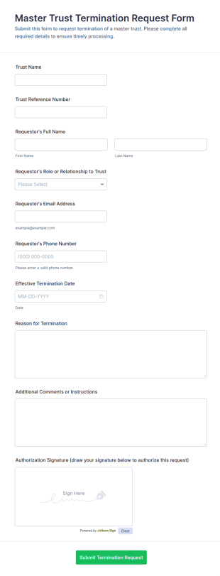 Master Trust Termination Request Form Template
