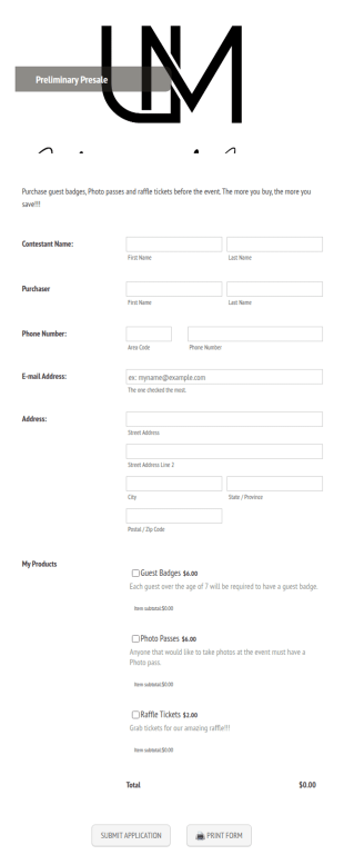 Master Universal Miss Presale Form Template