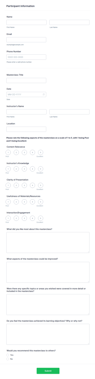 Masterclass Feedback Form Template