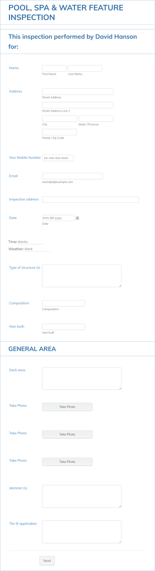 Mastercraft Homeworks Pool Inspection Form Template