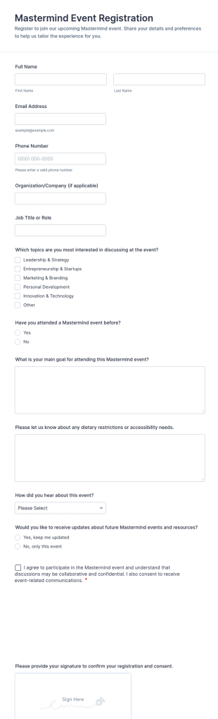 Mastermind Event Registration Form Template