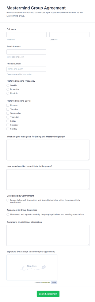Mastermind Group Agreement Form Template