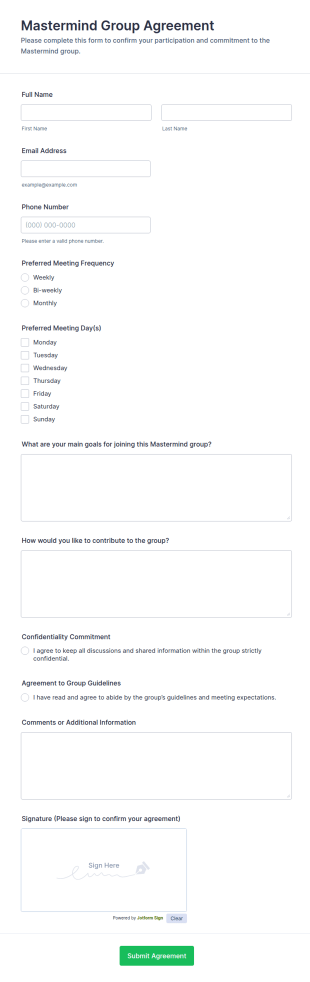Mastermind Group Agreement Form Template
