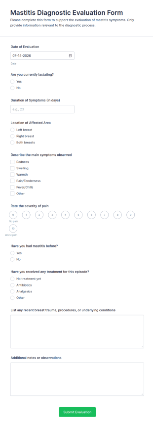 Mastitis Diagnostic Evaluation Form Template