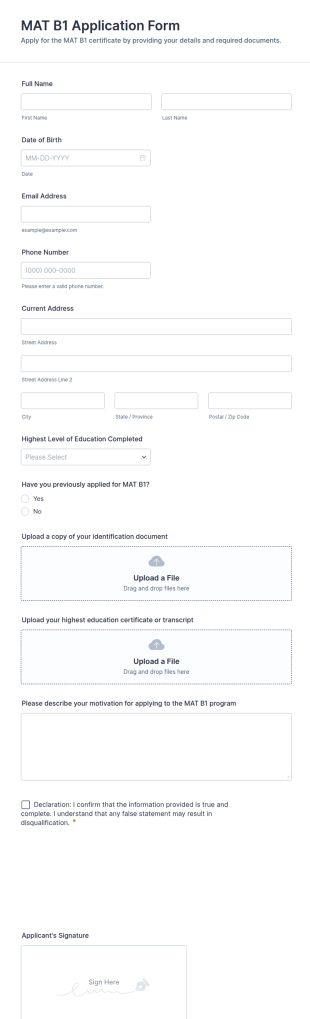 MAT B1 Application Form Template