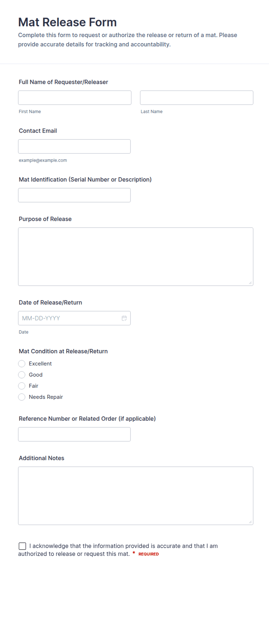 Mat Release Form Template | Jotform